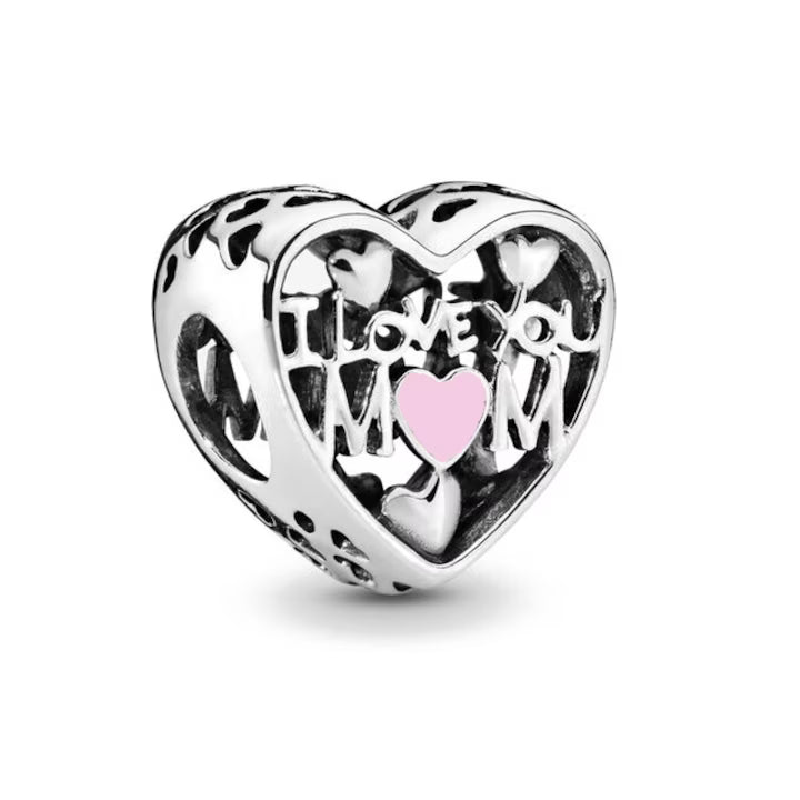 Charm Corazon Plateado "I Love You Mom"