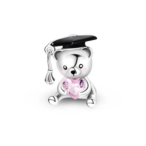 Charm Osito Graduado y Corazón Rosa