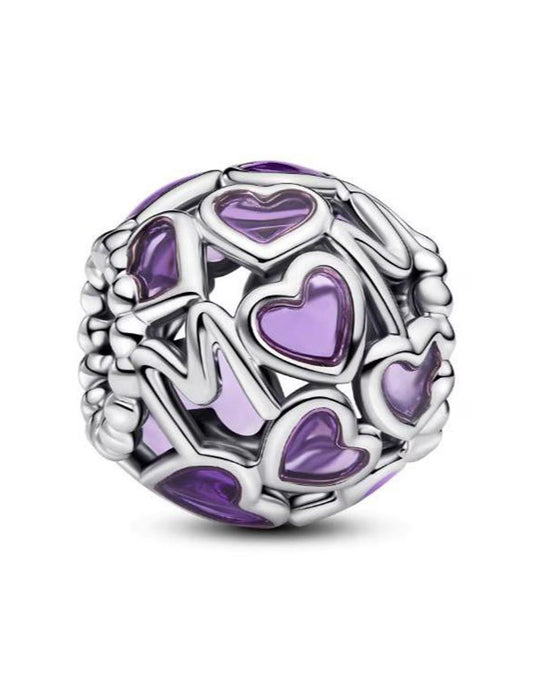 Charm Abalorio "Mom" Corazones Morados