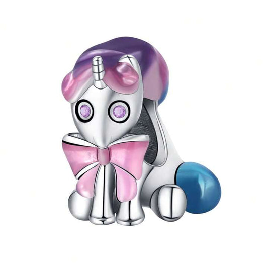 Charm Unicornio Rosa Plateado