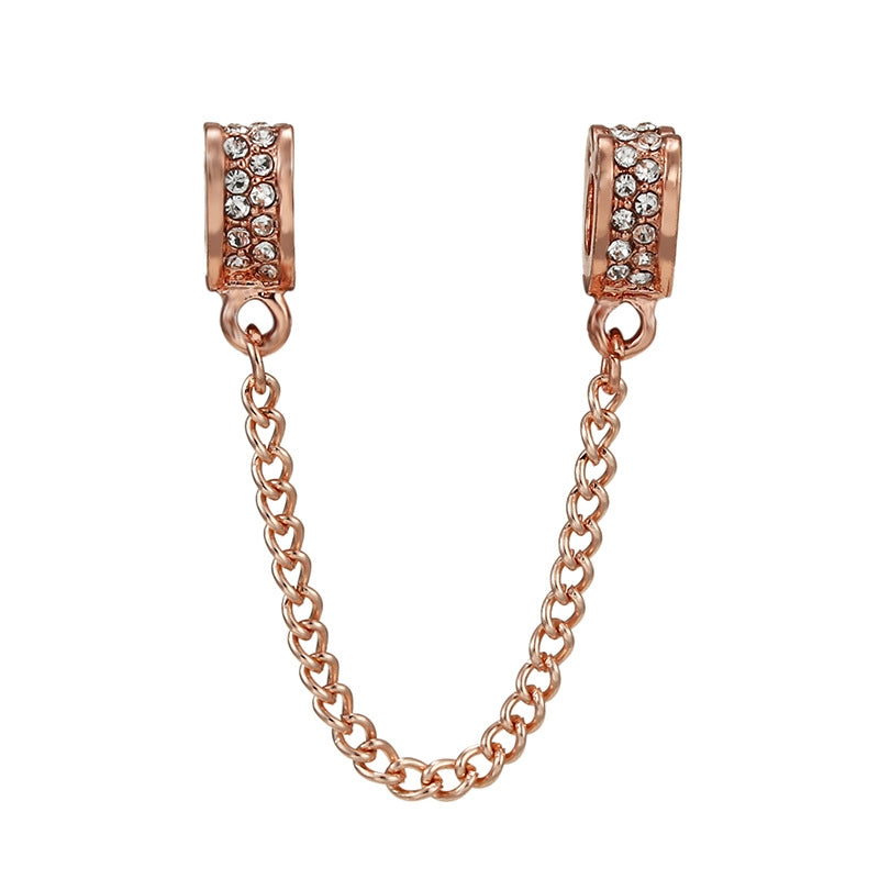 Cadena de Seguridad Corazones Oro Rosa y Diamantes
