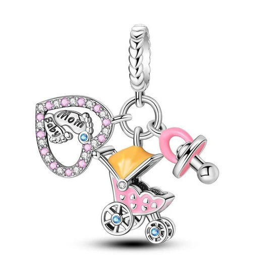 Charm Carreola y Chupon "Corazon Mom y Baby"