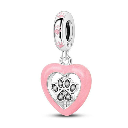 Charm Corazon Rosa y Huella de Cristal