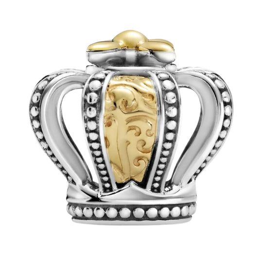 Charm Corona Plateada con Detalles Dorados