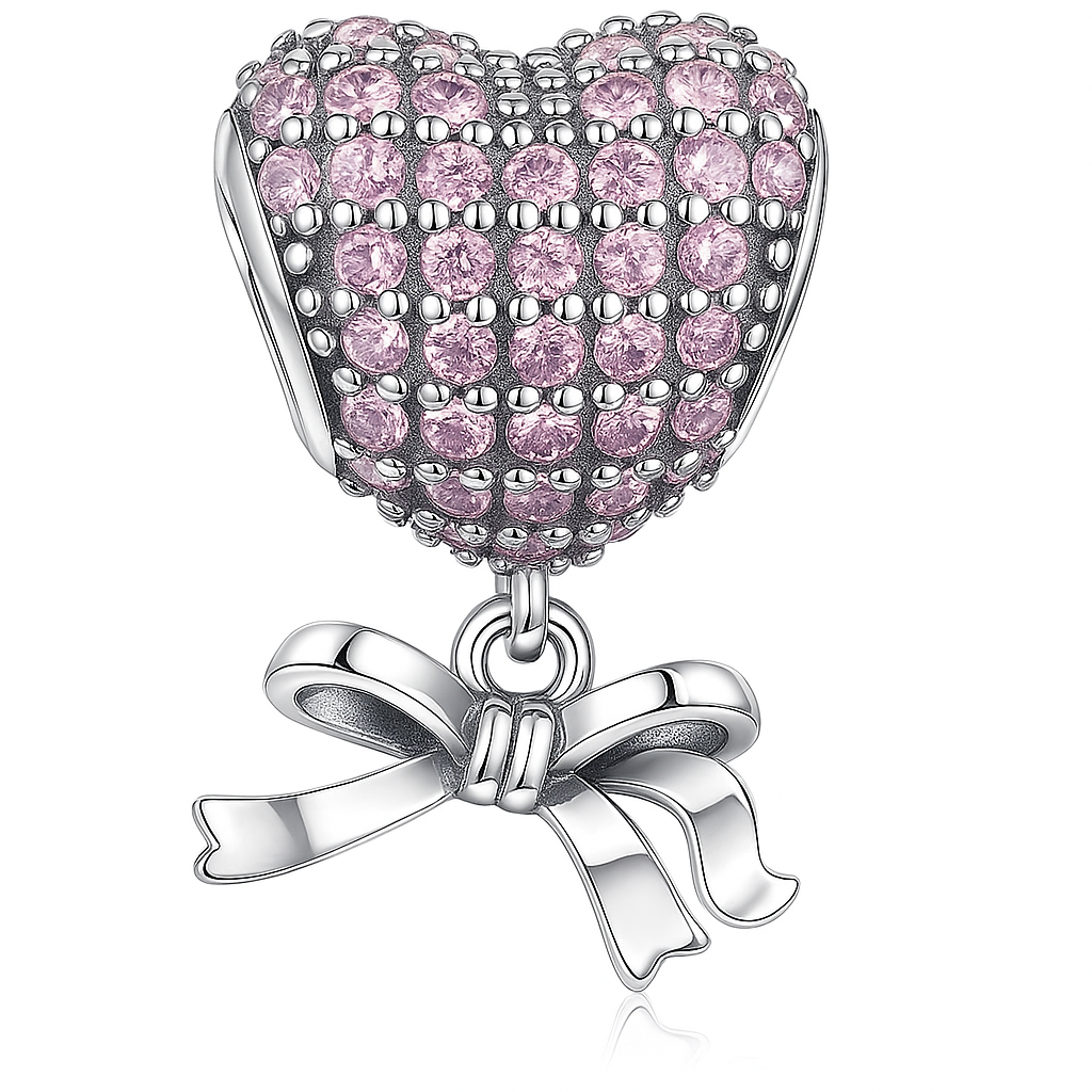 Charm Corazon Diamantado y Lazo