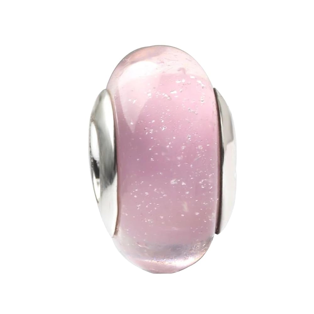 Charm Abalorio Rosa con Destellos Plata