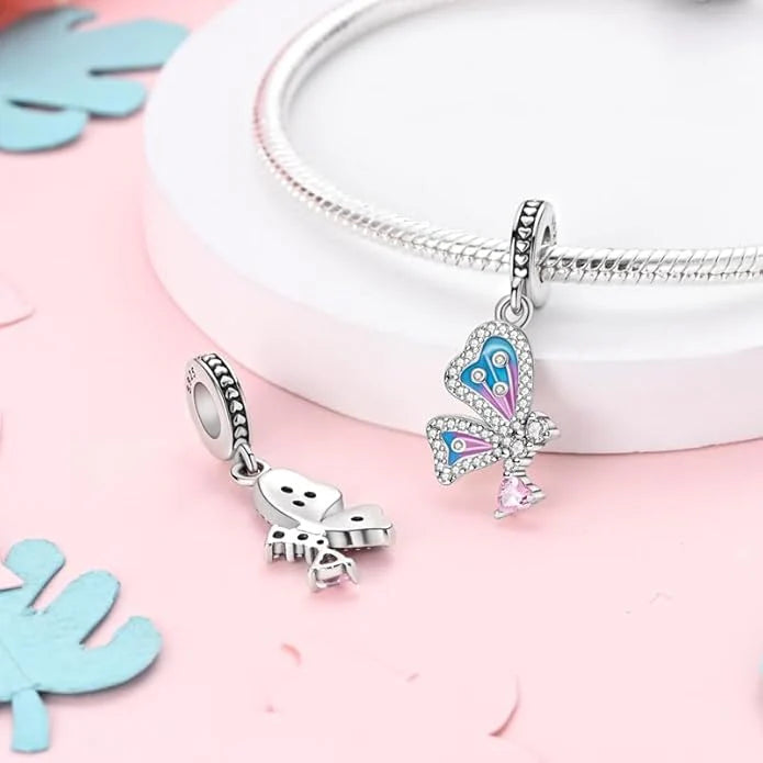 Charm Mariposa Diamantada y Corazon Rosa