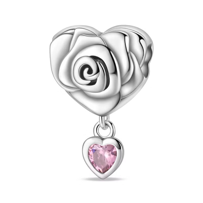 Charm Rosa con Colgante de Corazón Rosado