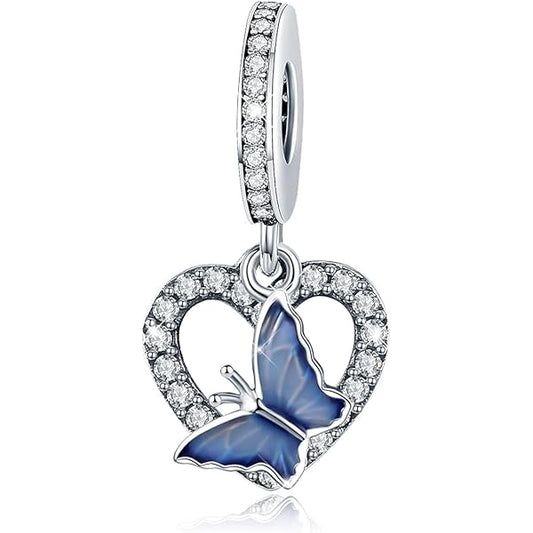 Charm Corazon Diamantado y Mariposa Azul