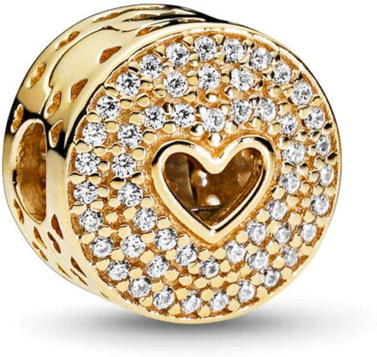 Charm Coraz√≥n Dorado con Destellos Plateados