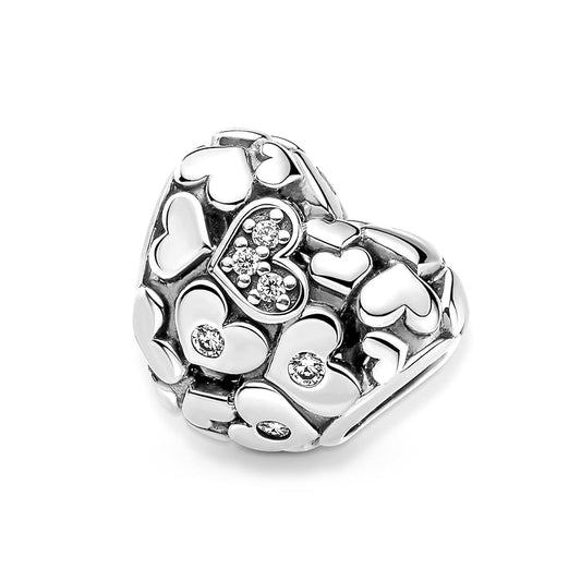 Charm Corazon con Corazones Plateadas