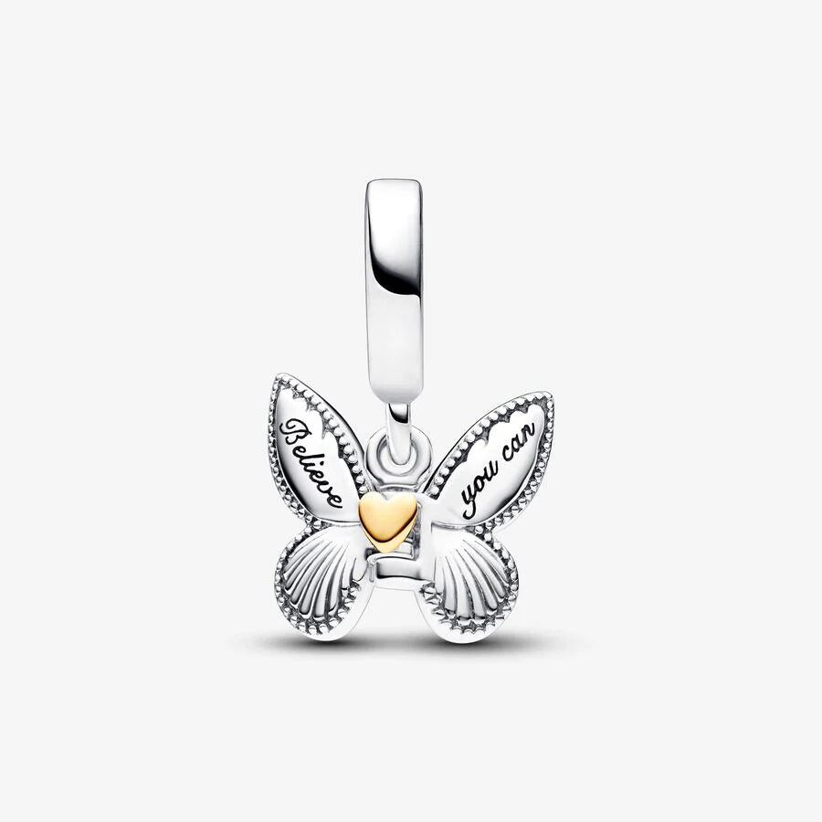Charm Mariposa Azul y Corazon Dorado
