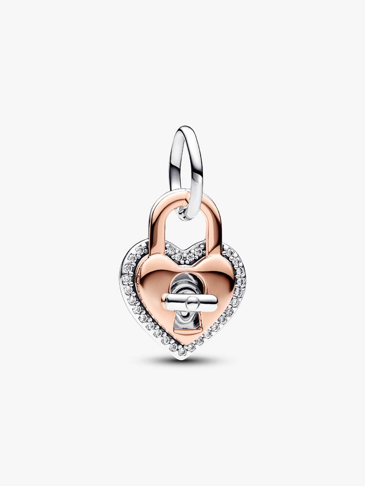 Charm Colgante Doble Candado Corazón en Dos tonos