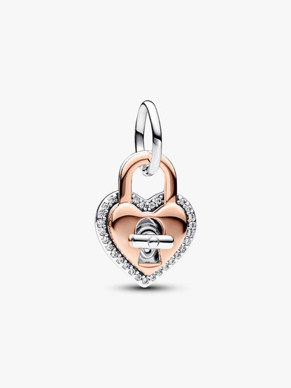 Charm Colgante Doble Candado Corazón en Dos tonos