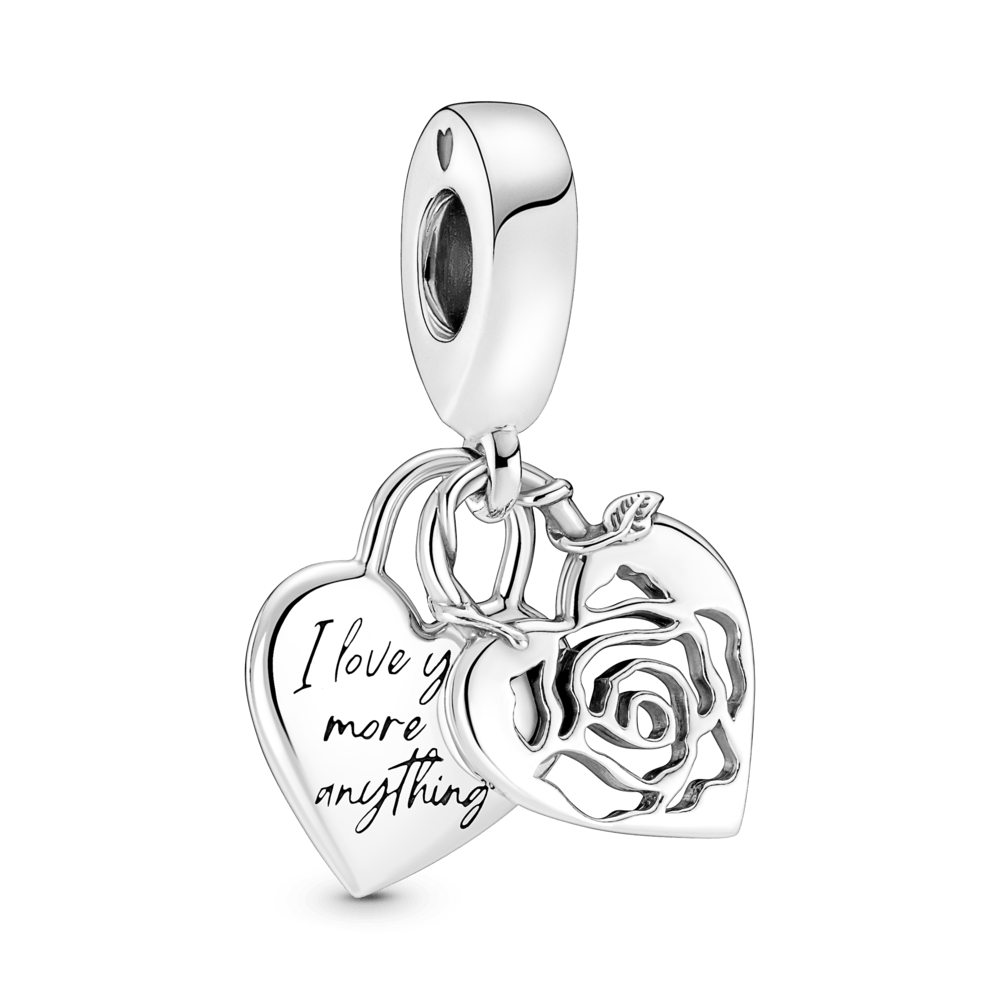 Charm Corazon y Rosa Plateados