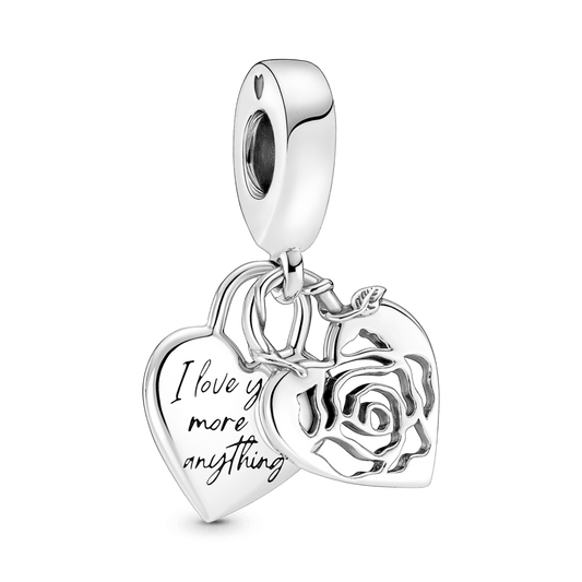 Charm Corazon y Rosa Plateados