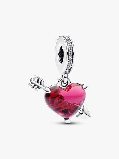 Charm Colgante Corazón Rojo y Flecha de Cristal
