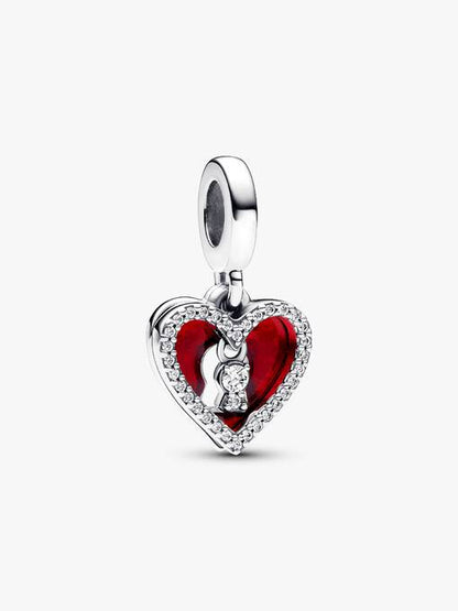 Charm Colgante Doble Corazón Rojo y Ojo de Cerradura