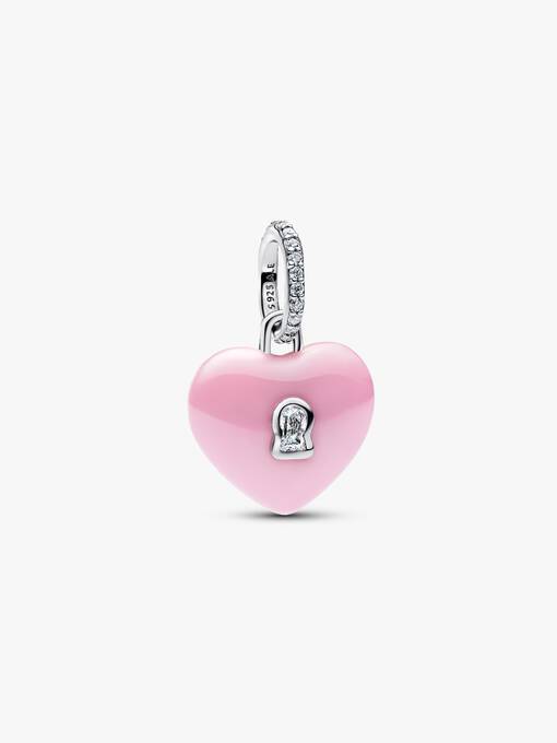 Charm colgante Candado corazón rosa