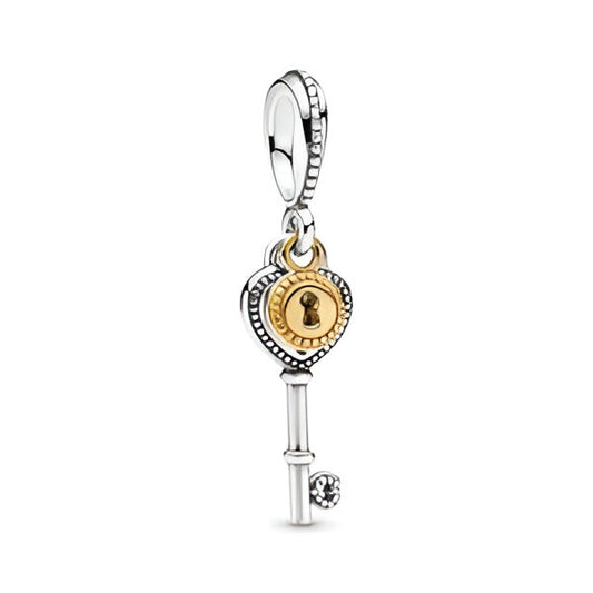 Charm Llave Plateada y Cerradura de Oro