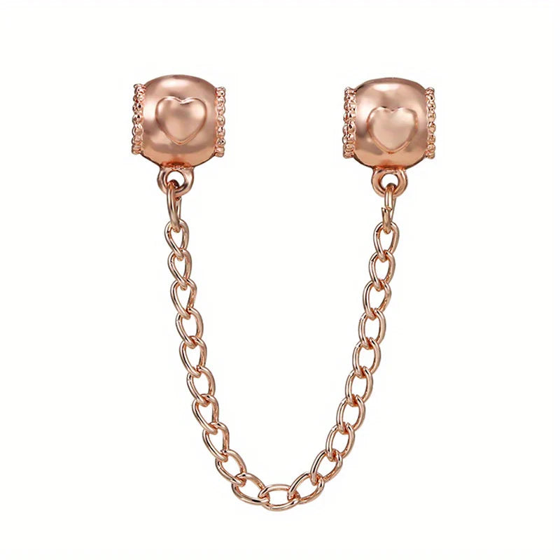 Cadena de Seguridad Oro Rosa con Corazones