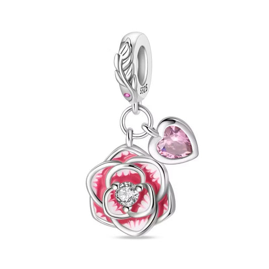 Charm Rosa Esmaltada con Coraz√≥n Rosado