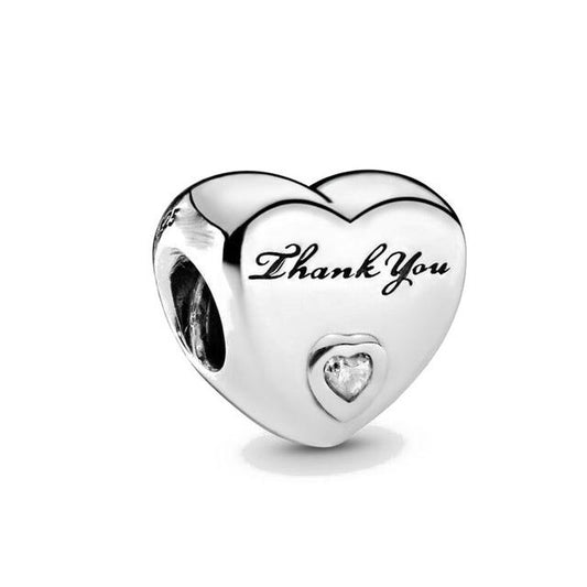 Charm Corazon Plateado "Thank You"
