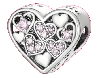 Charm Corazones Rosas Diamantadas De Corazon Plata