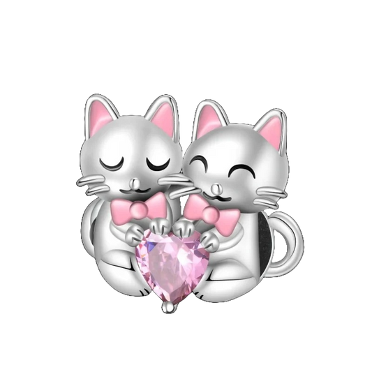Charm Gatitos y Corazon Rosa