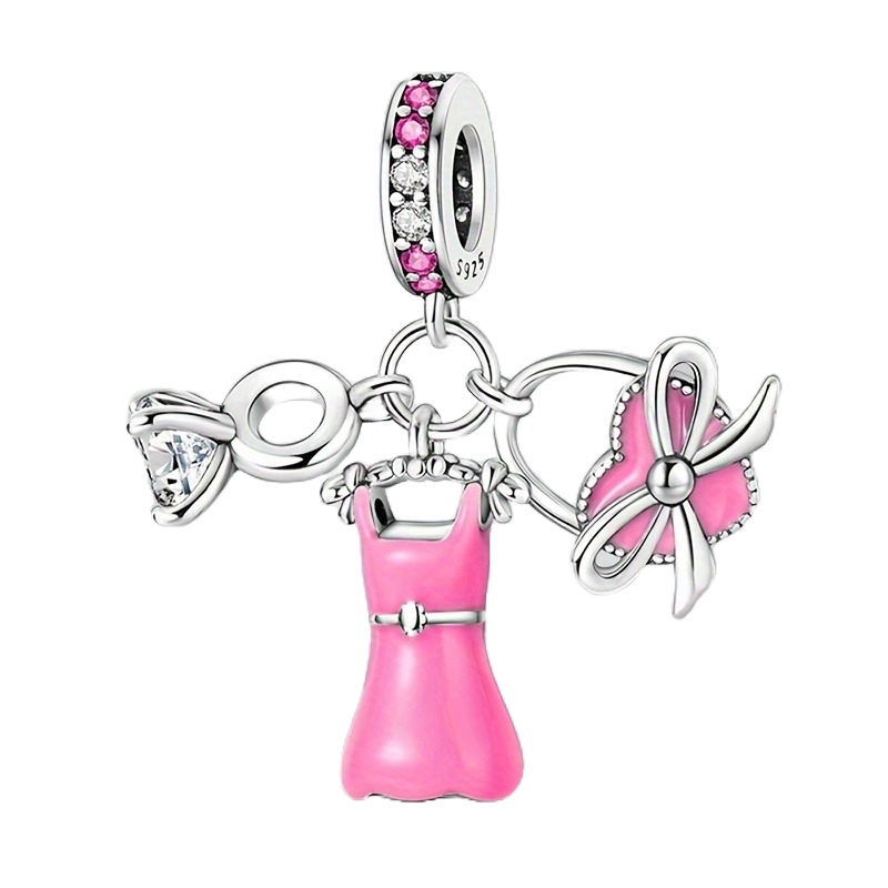 Charm Anillo de Diamante, Vestido y Bolsa Rosa