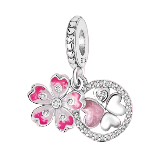 Charm Flor Rosa y Diamantes