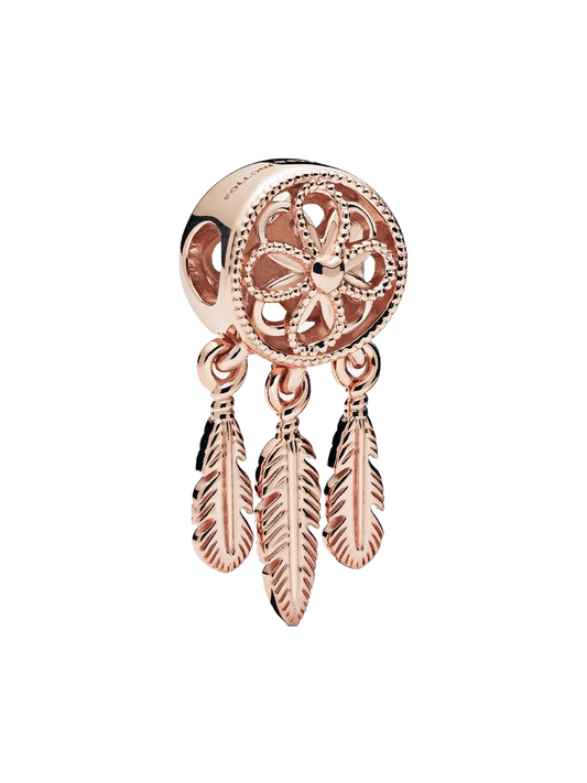 Charm Atrapasueños Rosa con Flor y Plumas
