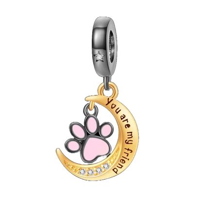 Charm Huella de Felino y Luna Dorada "You Are My Friend"