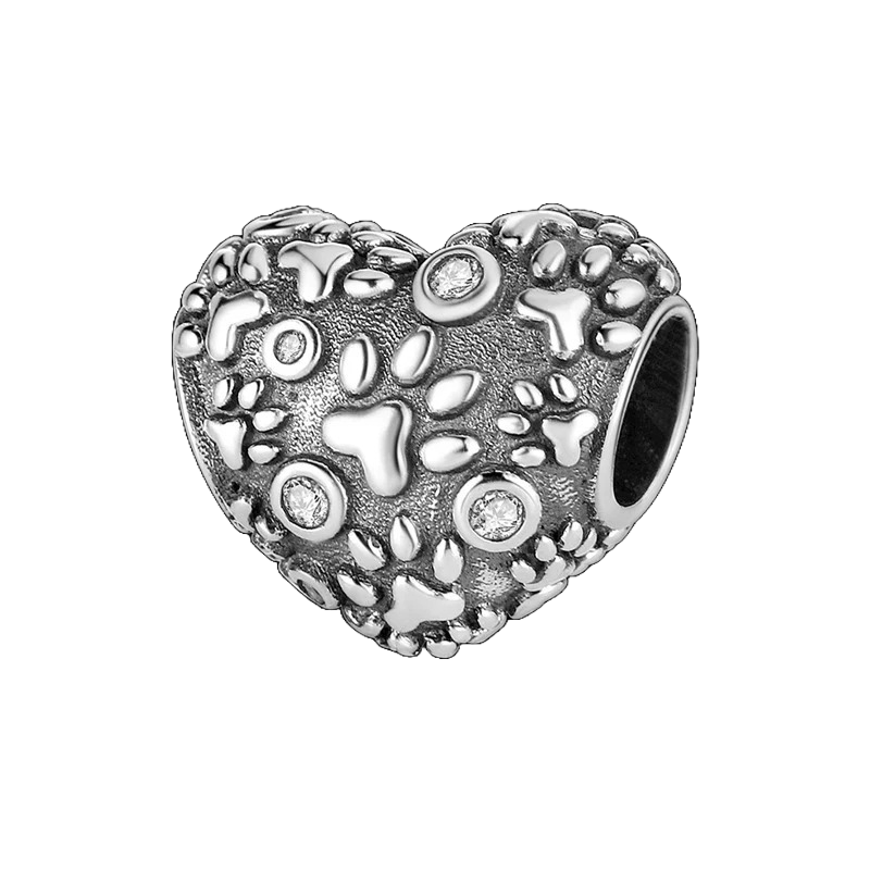 Charm Corazon de Huellitas Plateadas