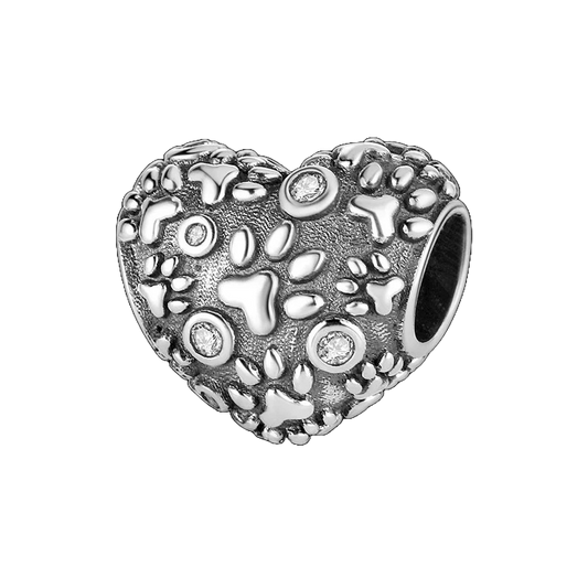 Charm Corazon de Huellitas Plateadas