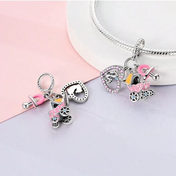 Charm Carreola y Chupón "Corazón Mom y Baby"