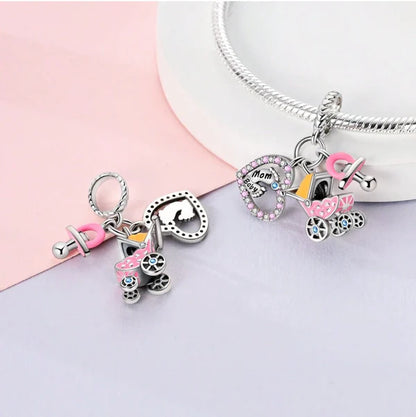 Charm Carreola y Chupon "Corazon Mom y Baby"
