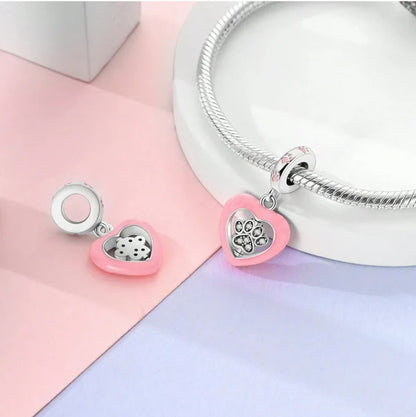 Charm Corazon Rosa y Huella de Cristal