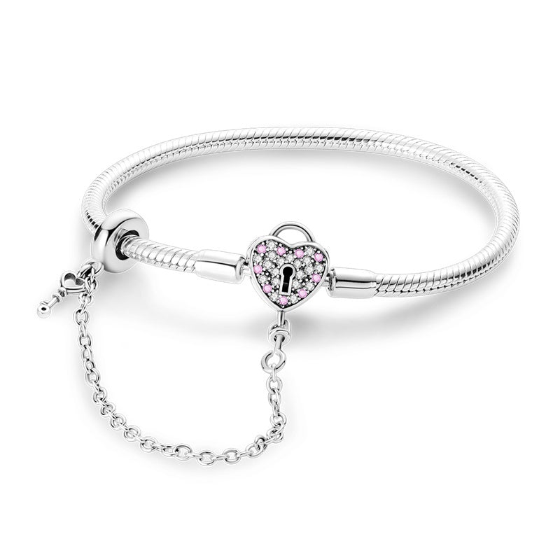 Pulsera Corazón y Llave "Amor Eterno" con Cadena de Seguridad