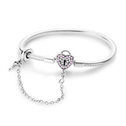 Pulsera Corazon y Llave "Amor Eterno" con Cadena de Seguridad