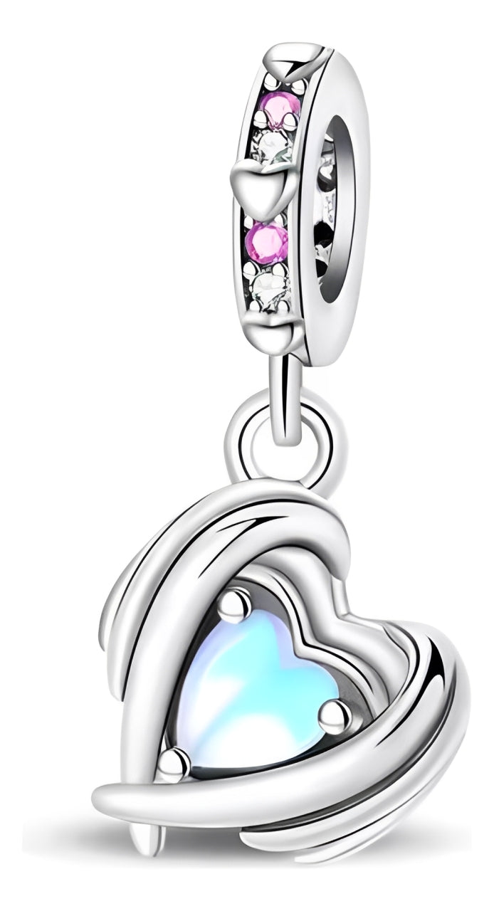 Charm Corazon Celeste y Plata