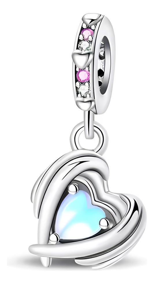 Charm Corazon Celeste y Plata