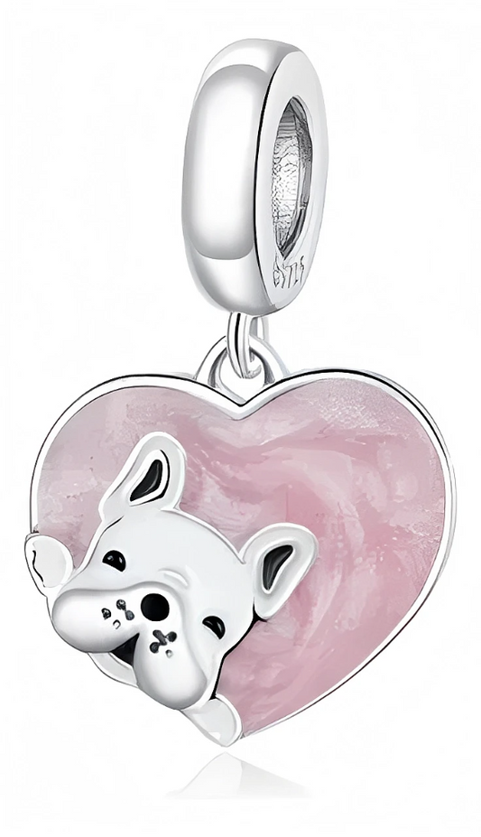 Charm Perrito en Corazon Rosa