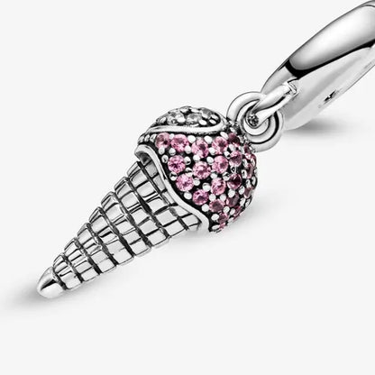 Charm Cono de Helado Rosa Diamantado