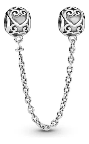 Cadena de Seguridad Circulos y Corazones Plata