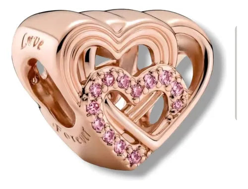 Charm Corazones Entrelazados y Diamantes Rosas