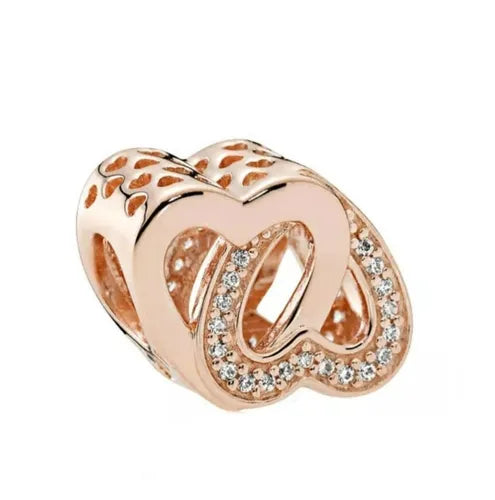 Charm Corazones Entrelazados Rosa Oro