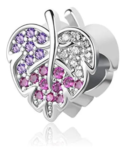 Charm Hoja Pave Plateado con Gemas