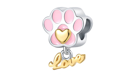 Charm Huella Rosa "Love" Dorado