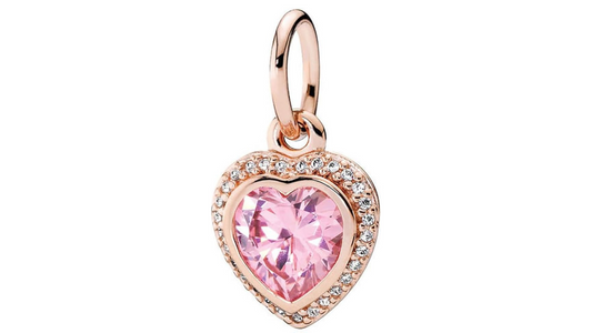 Charm Colgante Dorado con Corazon Rosa y Diamantes